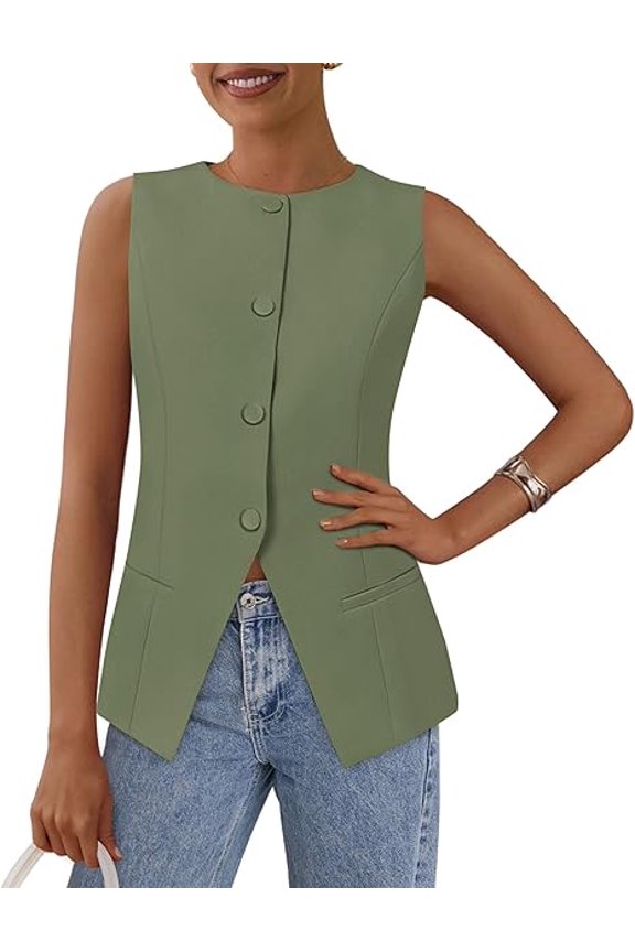 Women's Suit Vest Tops Summer Dressy Casual Business Button Sleeveless Trendy Fashion Blazer Waistcoat
