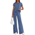 thumbnail image 1 of PRETTYGARDEN Women's Summer 2 Piece Matching Lounge Sets Short Sleeve Shirts Tops Wide Leg Pants Travel Airport Outfits, 1 of 7