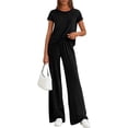 thumbnail image 1 of PRETTYGARDEN Women's Summer 2 Piece Matching Lounge Sets Short Sleeve Shirts Tops Wide Leg Pants Travel Airport Outfits, 1 of 7