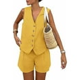 thumbnail image 1 of PRETTYGARDEN Women's Summer 2 Piece Outfits Sleeveless Matching Sets Button Down V Neck Vest Waistcoat and Pockets Shorts, 1 of 8