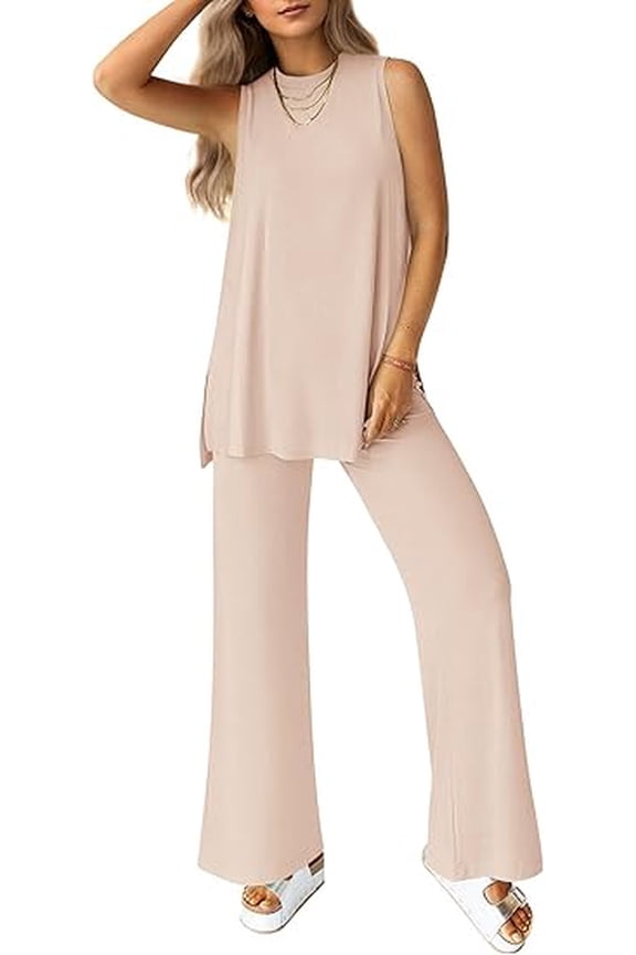 Women's Summer 2 Piece Set Loose Tank Top Wide Leg Pants Casual Matching Lounge Travel Outfits Tracksuit