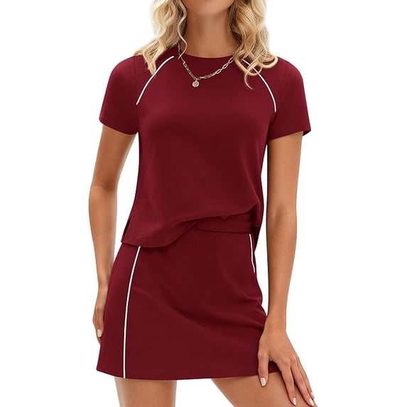 PRETTYGARDEN Women's Summer 2 Piece Skirt Sets Short Sleeve Shirts Tops Skorts Matching Workout Clothes Travel Outfits