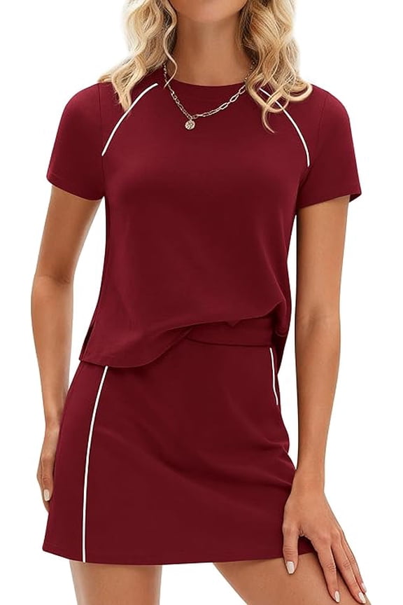 Women's Summer 2 Piece Skirt Sets Short Sleeve Shirts Tops Skorts Matching Workout Clothes Travel Outfits