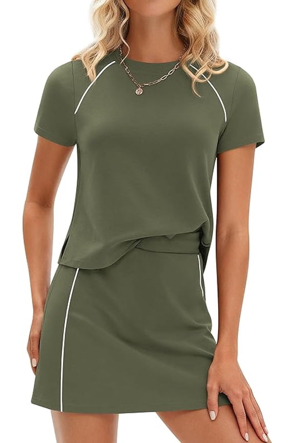 Women's Summer 2 Piece Skirt Sets Short Sleeve Shirts Tops Skorts Matching Workout Clothes Travel Outfits