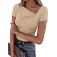 thumbnail image 1 of PRETTYGARDEN Women's Summer Asymmetrical Y2K Tops Trendy Ribbed Short Sleeve Fitted Tee Shirts Spring Fashion Clothing, 1 of 7