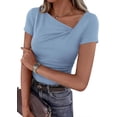 thumbnail image 1 of PRETTYGARDEN Women's Summer Asymmetrical Y2K Tops Trendy Ribbed Short Sleeve Fitted Tee Shirts Spring Fashion Clothing, 1 of 7