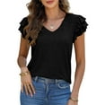 thumbnail image 1 of PRETTYGARDEN Women's Summer Basic Tops Trendy Casual Ruffle Short Sleeve V Neck Plain T Shirts Blouses, 1 of 9