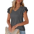 thumbnail image 1 of PRETTYGARDEN Women's Summer Basic Tops Trendy Casual Ruffle Short Sleeve V Neck Plain T Shirts Blouses, 1 of 8