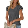 thumbnail image 1 of PRETTYGARDEN Women's Summer Basic Tops Trendy Casual Ruffle Short Sleeve V Neck Plain T Shirts Blouses, 1 of 8
