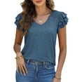 thumbnail image 1 of PRETTYGARDEN Women's Summer Basic Tops Trendy Casual Ruffle Short Sleeve V Neck Plain T Shirts Blouses, 1 of 9