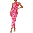 thumbnail image 1 of PRETTYGARDEN Women's One Shoulder Bodycon Dress Summer 2025 Printed Ruched Party Cocktail Fitted Long Dress, 1 of 8