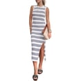 thumbnail image 1 of PRETTYGARDEN Women's Summer Bodycon Sundresses Casual Midi Sleeveless Hollow Out Knit Side Slit Striped Long Tank Dress, 1 of 6