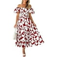 thumbnail image 1 of PRETTYGARDEN Women's Summer Boho Midi Dress Off Shoulder Puff Sleeve Print Smocked Ruffle Beach Long Flowy Dresses, 1 of 6
