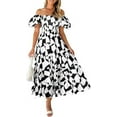 thumbnail image 1 of PRETTYGARDEN Women's Summer Boho Midi Dress Off Shoulder Puff Sleeve Print Smocked Ruffle Beach Long Flowy Dresses, 1 of 7
