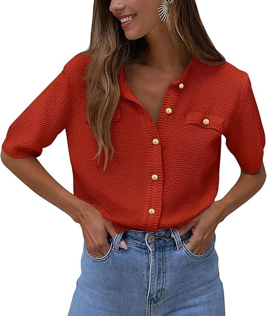 Women's Puff Sleeve Cardigan – Lightweight Knit Summer Button-Down Shrug Top