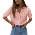thumbnail image 1 of PRETTYGARDEN Women's Summer Button Down Shirts Casual Short Sleeve Crew Neck Ribbed Knit Blouse Top Cardigans, 1 of 9