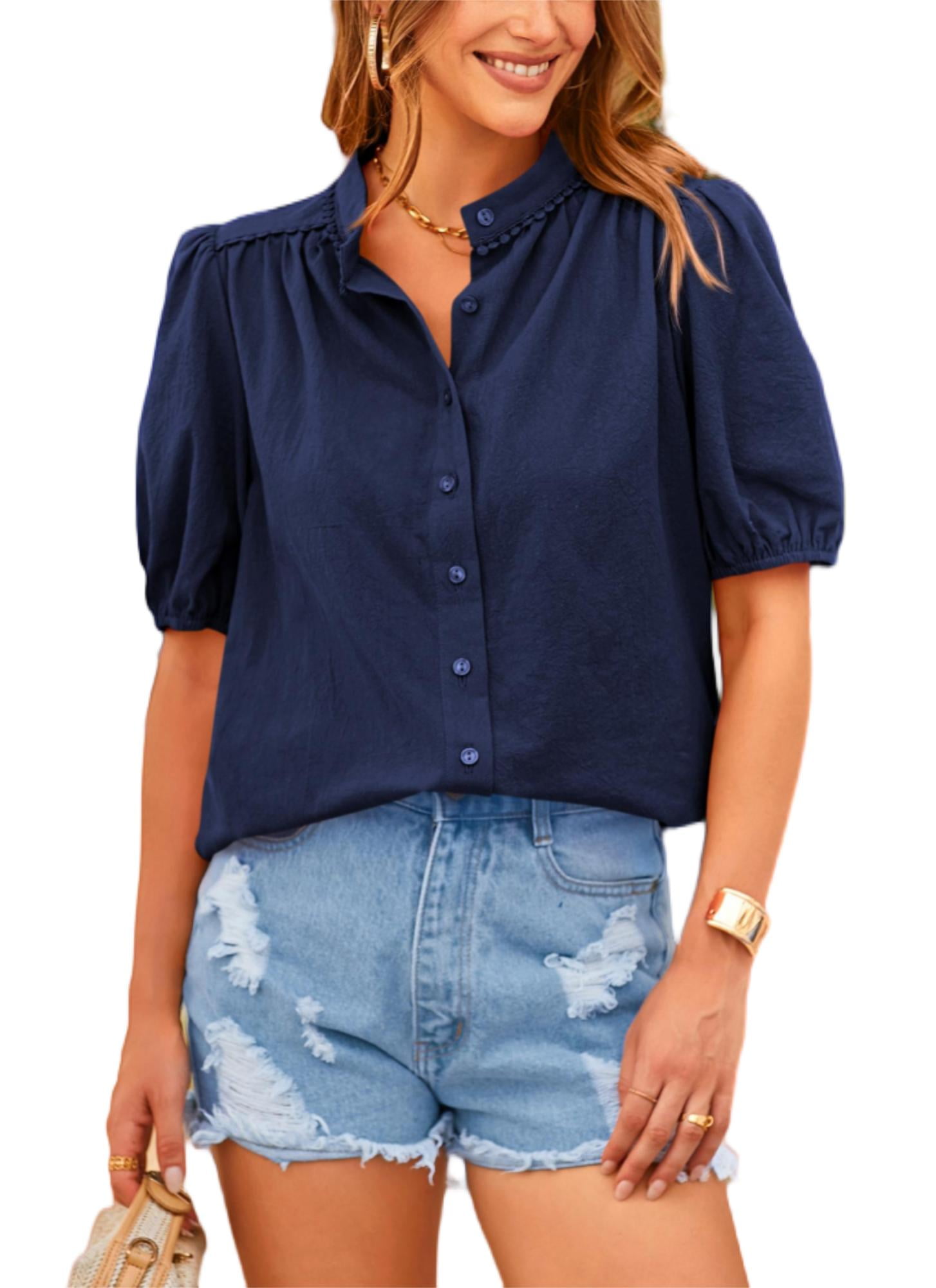 Dresses Amazon Eyelet Tops For Women Summer 2025 Notch V-Neck Cute