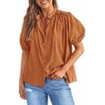 thumbnail image 1 of PRETTYGARDEN Women's Summer Button Down Shirts Short Lantern Sleeve V Neck Cotton Cute Dressy Casual Ladies Tops Blouses, 1 of 6