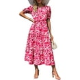 thumbnail image 1 of PRETTYGARDEN Women's Summer Casual Boho Dress Floral Print Ruffle Puff Short Sleeve Flowy Midi Beach Party Dresses, 1 of 8