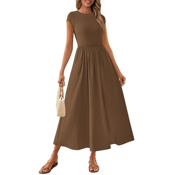 PRETTYGARDEN Women's Summer Casual Long Dresses Cap Sleeve Patchwork A Line Flowy Modest Elegant Homecoming Maxi Dress