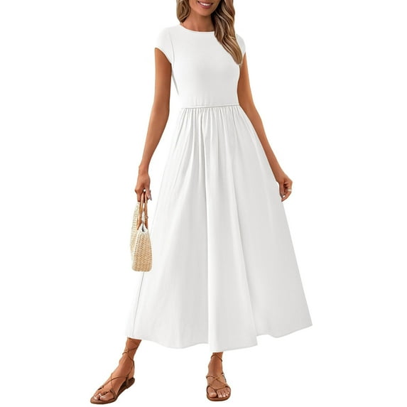 PRETTYGARDEN Women's Summer Casual Long Dresses Cap Sleeve Patchwork A Line Flowy Modest Elegant Homecoming Maxi Dress