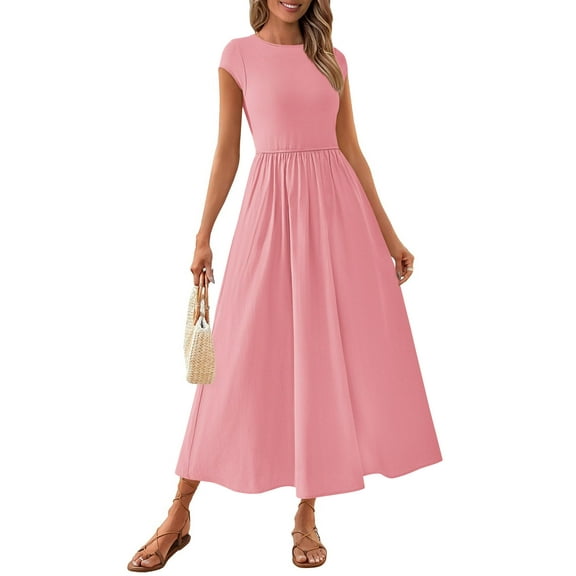 PRETTYGARDEN Women's Summer Casual Long Dresses Cap Sleeve Patchwork A Line Flowy Modest Elegant Homecoming Maxi Dress