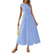 PRETTYGARDEN Women's Summer Casual Long Dresses Cap Sleeve Patchwork A Line Flowy Modest Elegant Homecoming Maxi Dress