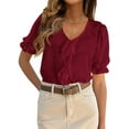 thumbnail image 1 of PRETTYGARDEN Women's Summer Dressy Casual Blouses Short Sleeve V Neck Ruffle Going Out Tops Shirt Trendy Spring Outfits, 1 of 10