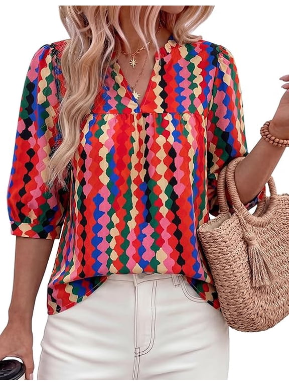 Women's Summer Floral Blouses Dressy Casual Half Sleeve V Neck Going Out Boho Tops Spring Fashion Clothing