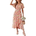 thumbnail image 1 of PRETTYGARDEN Women's Summer Floral Boho Maxi Dress Short Sleeve Wrap V Neck Ruffle Long Flowy Beach Wedding Guest Dresses, 1 of 7