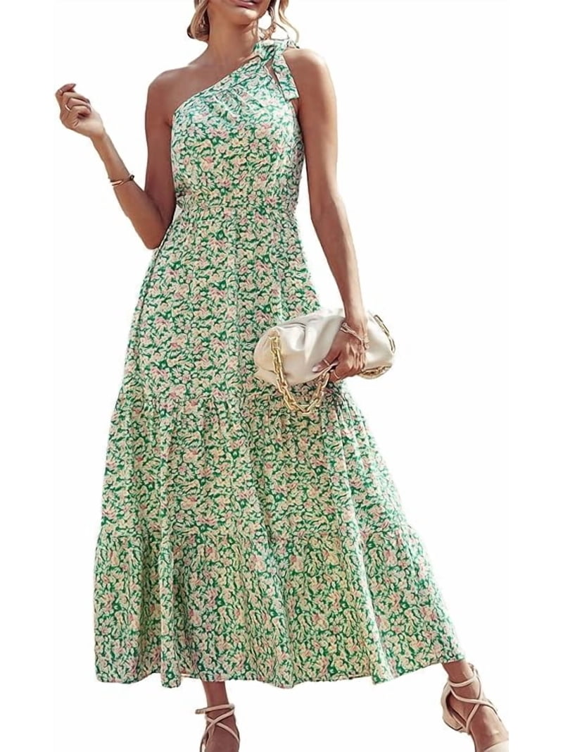 PRETTYGARDEN, Women's Summer Floral Maxi Dress, XL, Green
