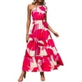 thumbnail image 1 of PRETTYGARDEN Women's Summer Floral One Shoulder Maxi Dress Knot Ruffle Boho Beach Vacation Wedding Guest Long Sun Dresses, 1 of 7