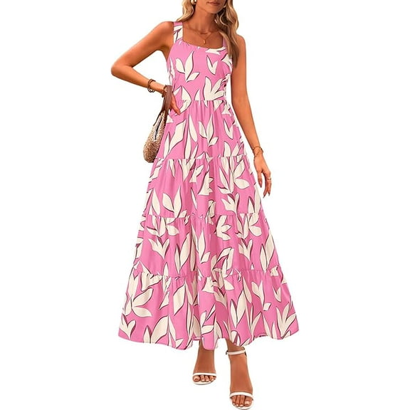 PRETTYGARDEN Women's Summer Floral Maxi Dress Sleeveless Smocked Ruffle Long Flowy Beach Vacation Boho Sundresses