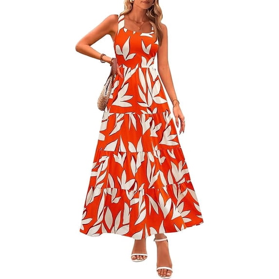 PRETTYGARDEN Women's Summer Floral Maxi Dress Sleeveless Smocked Ruffle Long Flowy Beach Vacation Boho Sundresses