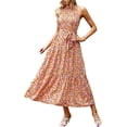 thumbnail image 1 of PRETTYGARDEN Women's Summer Floral Maxi Sun Dress Sleeveless Halter Neck Flowy Ruffle Hem Long Boho Dresses with Belt, 1 of 8