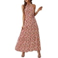 thumbnail image 1 of PRETTYGARDEN Women's Summer Floral Maxi Sun Dress Sleeveless Halter Neck Flowy Ruffle Hem Long Boho Dresses with Belt, 1 of 8