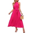 thumbnail image 1 of PRETTYGARDEN Women's Summer Floral Maxi Sun Dress Sleeveless Halter Neck Flowy Ruffle Hem Long Boho Dresses with Belt, 1 of 6