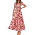 thumbnail image 1 of PRETTYGARDEN Women's Summer Flowy Maxi Dress Casual Cap Sleeve V Neck Smocked Beach Sundress, 1 of 5