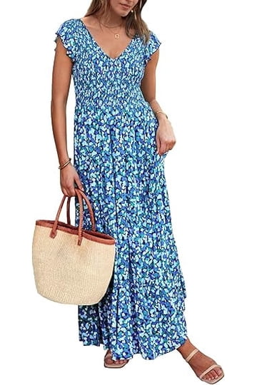 sachin and babi light blue dress PRETTYGARDEN Women's Summer Maxi Dress Casual Wrap Floral Boho Short S main image 0