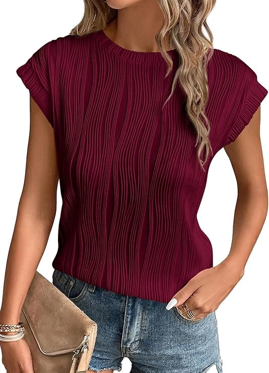 PRETTYGARDEN Women's Summer Going Out Tops Dressy Casual Crewneck Short ...