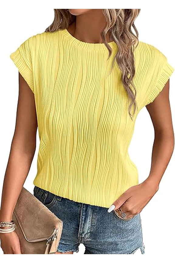 Women's Summer Going Out Tops Dressy Casual Crewneck Short Sleeve Textured Basic Cute Trendy T Shirts Tee Blouse