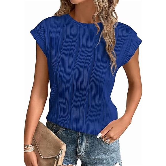 PRETTYGARDEN Women's Summer Going Out Tops Dressy Casual Crewneck Short Sleeve Textured Basic Cute Trendy T Shirts Tee Blouse