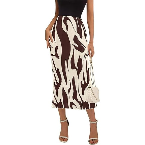 PRETTYGARDEN Women's Summer High Waist Graphic Print A Line Pleated Long Skirts for Women Trendy Plisse Midi Skirt