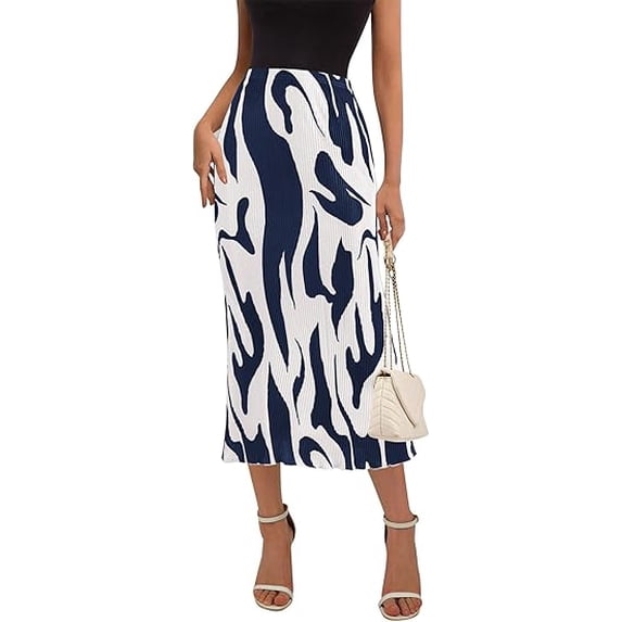 PRETTYGARDEN Women's Summer High Waist Graphic Print A Line Pleated Long Skirts for Women Trendy Plisse Midi Skirt