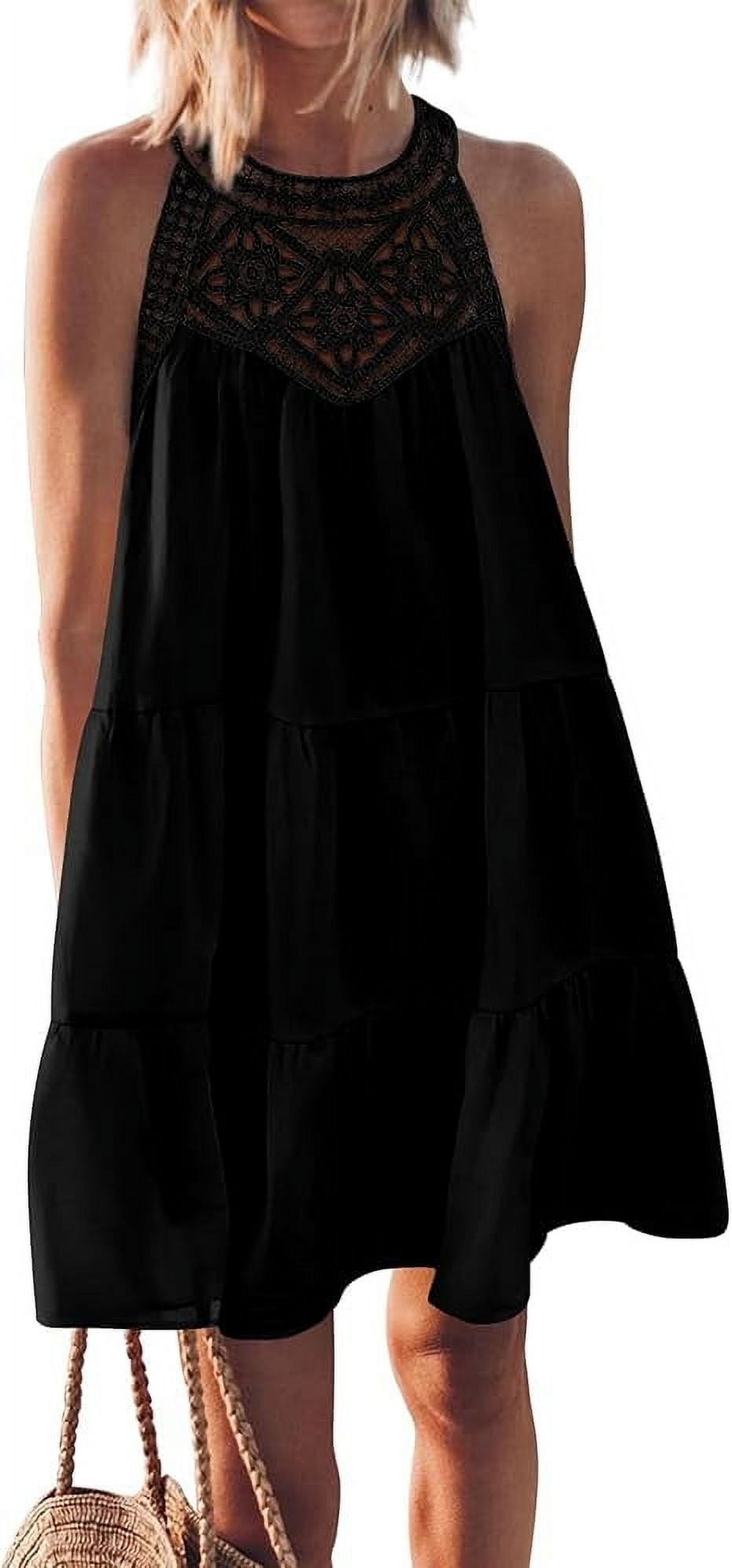 PRETTYGARDEN Women's Summer Hollow Out Halter Dresses Casual Sleeveless ...
