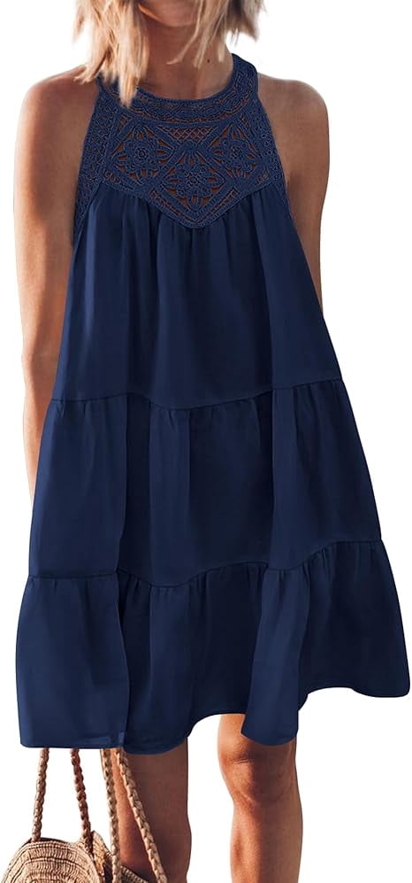 Halter Strapless Dresses For Women Solid Pleated Skirt Summer Beach Sundress