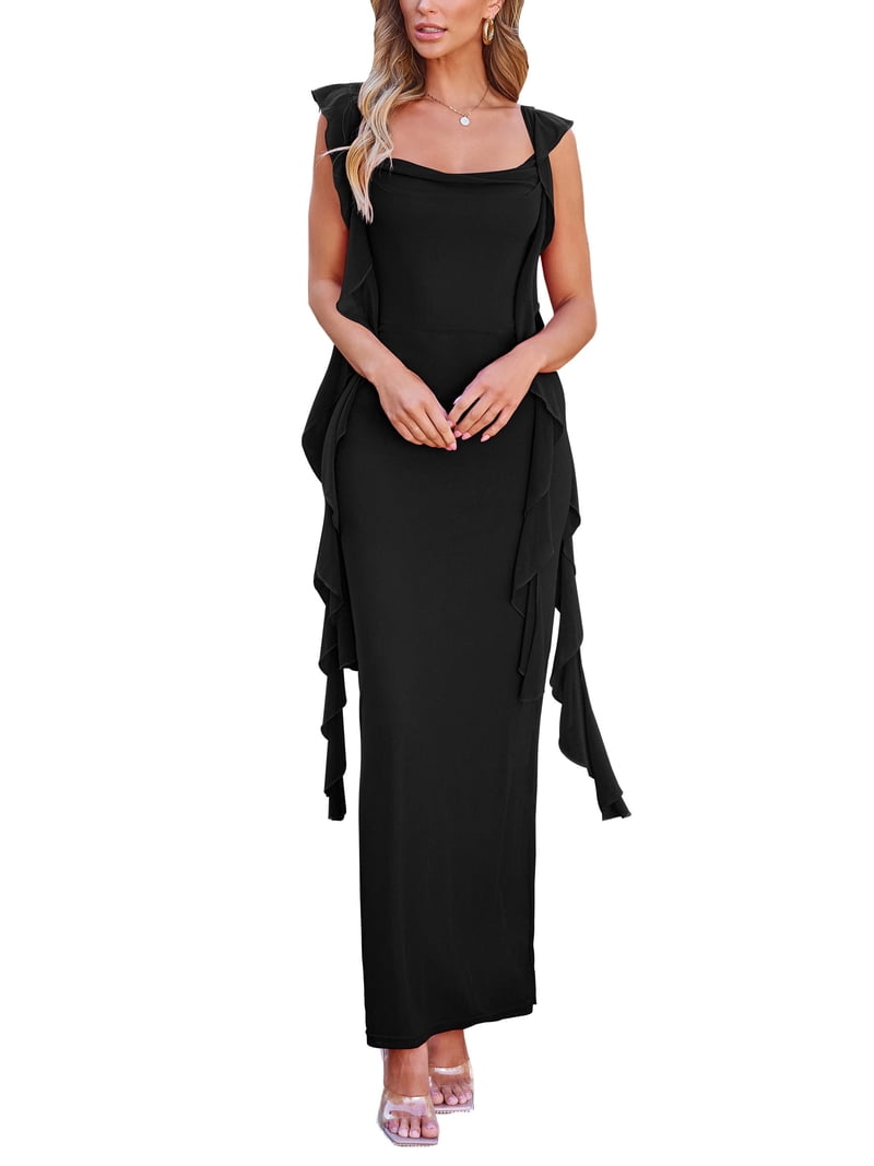 PRETTYGARDEN Women's Summer Long Formal Wedding Guest Dress Sleeveless  Ruffle Cocktail Party Maxi Bodycon Dresses - Walmart.com