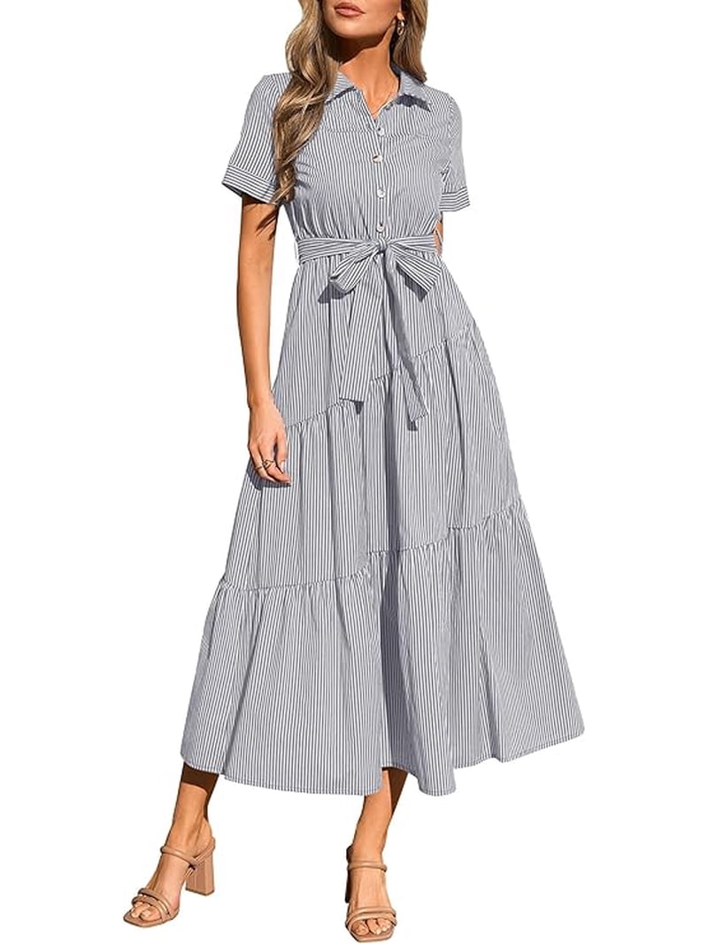 pretty shirt dresses The Carolita Printed Tiered Shirt Dress By @Anthropologie Pretty and Comfortable This is one of my favorite dresses because of its versatility. It can easily be dressed up or kept casual, making