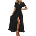 thumbnail image 1 of PRETTYGARDEN Women's Summer Maxi Dress Casual Wrap Floral Boho Short Sleeve V Neck Split Ruffle Beach Long Dresses, 1 of 8
