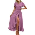 thumbnail image 1 of PRETTYGARDEN Women's Summer Maxi Dress Casual Wrap Floral Boho Short Sleeve V Neck Split Ruffle Beach Long Dresses, 1 of 8